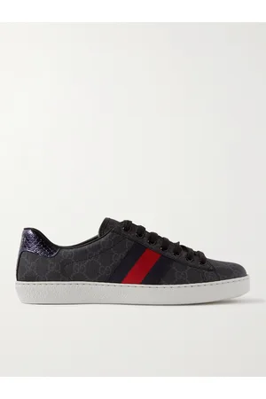 Gucci Ace Webbing-Trimmed Monogrammed Coated-Canvas Sneakers