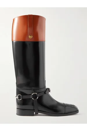 Gucci Men Boots - Zelda Two-Tone Glossed-Leather Riding Boots