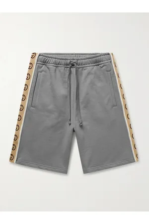 Gucci Wide-Leg Webbing-Trimmed Cotton-Jersey Drawstring Shorts