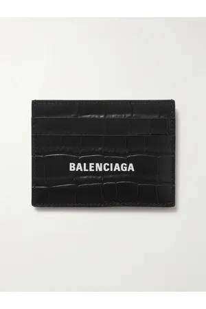 Balenciaga Men Wallets - Logo-Print Croc-Effect Leather Cardholder