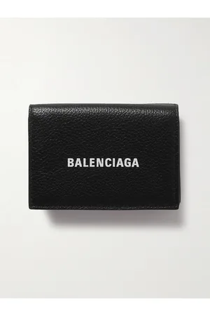 Balenciaga Logo-Print Full-Grain Leather Trifold Wallet