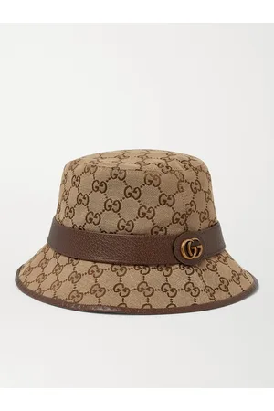 Gucci Leather-Trimmed Monogrammed Canvas Bucket Hat