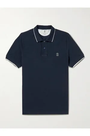 Brunello Cucinelli Men Polo Shirts - Logo-Embroidered Cotton-Piqué Polo Shirt