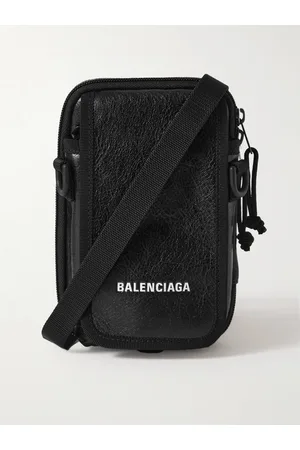 Balenciaga Arena Logo-Print Crinkled-Leather Pouch