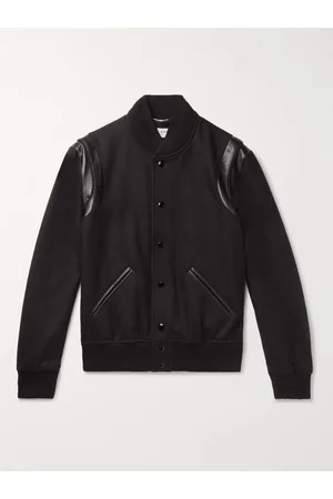 Saint Laurent Teddy Leather-Trimmed Wool Bomber Jacket