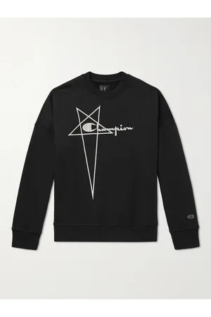 Rick Owens Men Sweatshirts - Champion Logo-Embroidered Organic Cotton-Jersey Sweatshirt