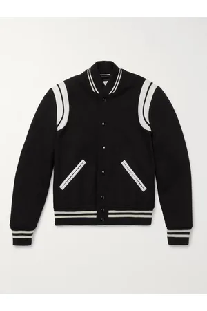 Saint Laurent Men Leather Jackets - Teddy Slim-Fit Leather-Trimmed Wool-Blend Bomber Jacket