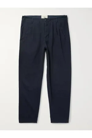 Folk Men Pants - Navy Assembly Tapered Pleated Cotton-Canvas Trousers