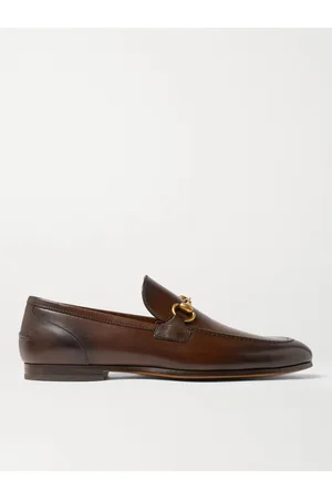 Gucci Jordaan Horsebit Burnished-Leather Loafers