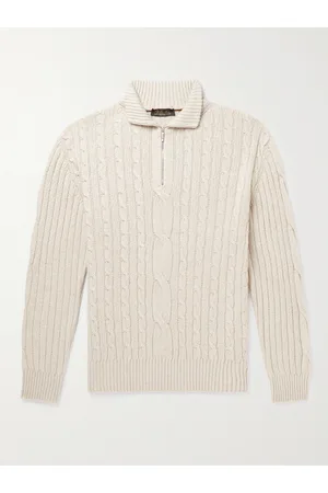 Loro Piana Cable-Knit Baby Cashmere and Linen-Blend Half-Zip Sweater