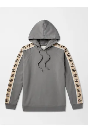 Gucci Men Sweatshirts - Oversized Webbing-Trimmed Loopback Cotton-Jersey Hoodie