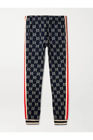 Gucci Men Pants - Tapered Striped Logo-Intarsia Cotton Track Pants