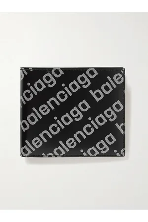 Balenciaga Reflective Logo-Print Leather Billfold Wallet