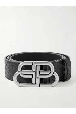 Balenciaga 3cm Logo-Embellished Croc-Effect Leather Belt