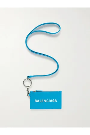 Balenciaga Men Wallets - Logo-Print Full-Grain Leather Zipped Cardholder with Lanyard