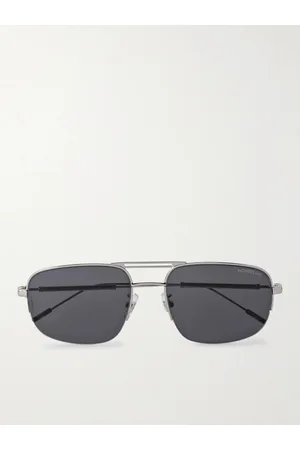 Montblanc Men Sunglasses - Aviator-Style Silver-Tone Sunglasses