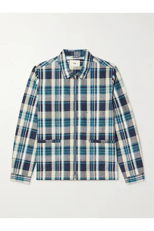 Folk Men Jackets - Signal Checked Cotton and Linen-Blend Harrington Jacket