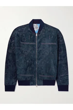Etro Men Leather Jackets - Printed Suede Bomber Jacket