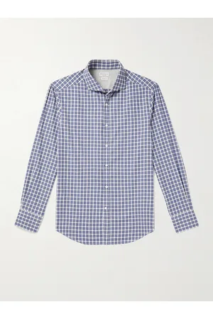 Brunello Cucinelli Men Casual - Slim-Fit Cutaway-Collar Checked Cotton Shirt