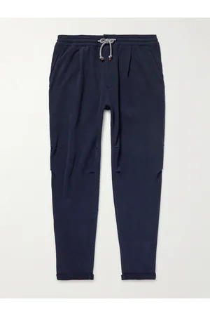 Brunello Cucinelli Men Trousers - Tapered Pleated Cotton-Jersey Sweatpants