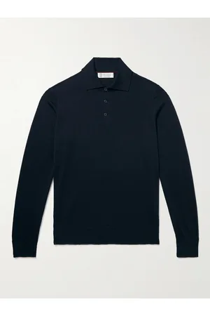 Brunello Cucinelli Men Polo Shirts - Cashmere and Silk-Blend Polo Shirt