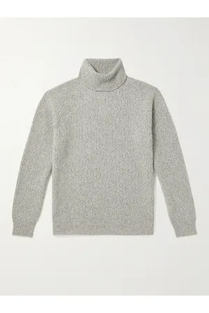 Brunello Cucinelli Men Jumpers - Ribbed Virgin Wool, Cashmere and Silk-Blend Rollneck Sweater