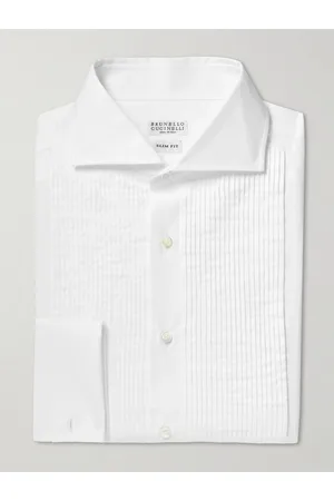 Brunello Cucinelli Men Business - Slim-Fit Bib-Front Double-Cuff Cotton-Poplin Tuxedo Shirt