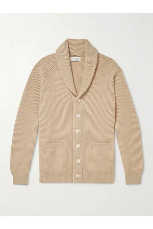 Brunello Cucinelli Men Cardigans - Slim-Fit Shawl-Collar Ribbed Cashmere Cardigan