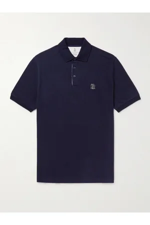 Brunello Cucinelli Men Polo Shirts - Logo-Print Cotton-Piqué Polo Shirt