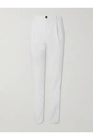 Brunello Cucinelli Men Stretch Pants - Straight-Leg Pleated Stretch-Cotton Twill Trousers