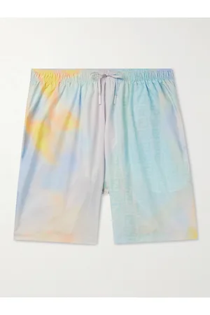 Fendi Men Swim Shorts - Straight-Leg Mid-Length Logo-Print Tie-Dyed Swim Shorts