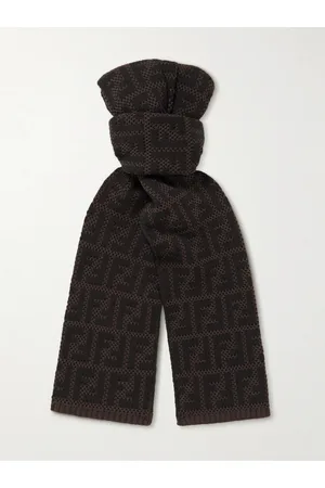 Fendi Men Scarves - Open-Knit Logo-Jacquard Cotton-Blend Scarf