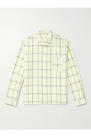 Folk Men Casual - Patch Checked Cotton and Linen-Blend Shirt