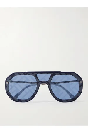 Fendi Aviator-Style Logo-Print Silver-Tone and Acetate Sunglasses