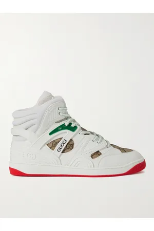 Gucci Basket Rubber-Trimmed Monogrammed Canvas and Leather High-Top Sneakers