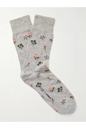 YMC Corgi Mélange Printed Cotton-Blend Socks