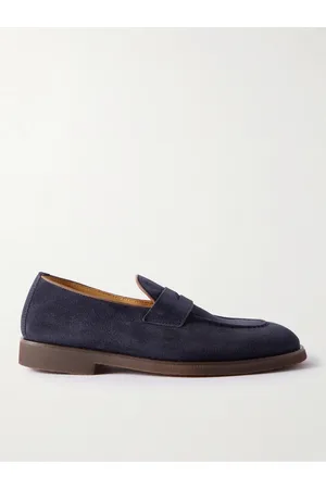 Brunello Cucinelli Flex Leather-Trimmed Suede Penny Loafers