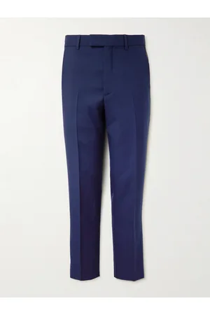 Gucci Men Formal Pants - Straight-Leg Logo-Appliquéd Webbing-Trimmed Wool and Mohair-Blend Twill Trousers