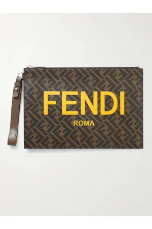 Fendi Leather-Trimmed Logo-Print Coated-Canvas Pouch
