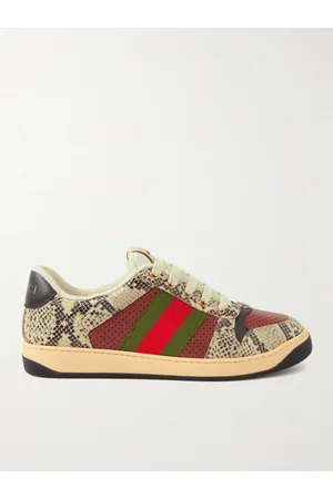 Gucci Screener Webbing-Trimmed Snake-Effect and Perforated Leather Sneakers