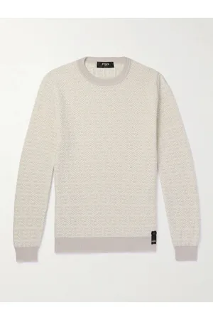 Fendi Men Jumpers - Logo-Intarsia Wool, Cotton and Cashmere-Blend Sweater
