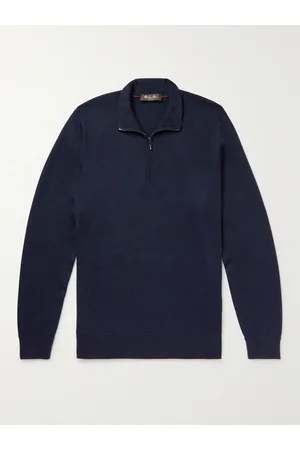 Loro Piana Men Jumpers - Cashmere, Wool and Silk-Blend Half-Zip Sweater
