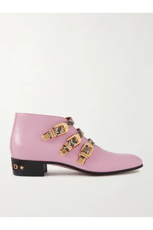 Gucci Worsh Snake-Effect Trimmed Leather Ankle Boots
