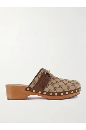 Gucci Horsebit Leather-Trimmed Monogrammed Canvas Clogs