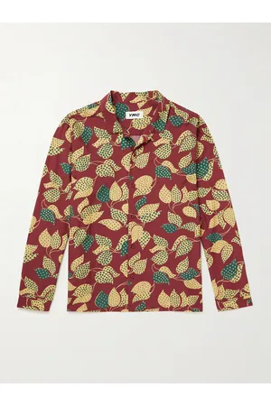 YMC Men Long sleeves - Feathers Printed Cotton and Silk-Blend Shirt