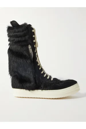 Rick Owens Cargo Basket Faux Fur and Leather High-Top Sneakers