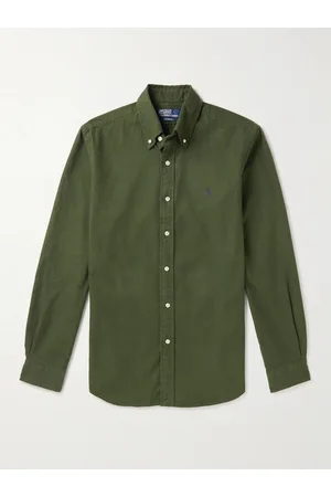 Ralph Lauren Button-Down Collar Logo-Embroidered Cotton-Flannel Shirt