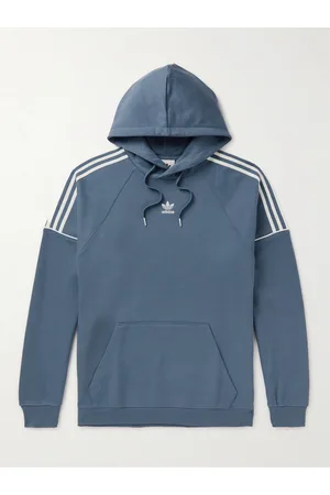 adidas Logo-Embroidered Striped Fleece-Back Cotton-Jersey Hoodie