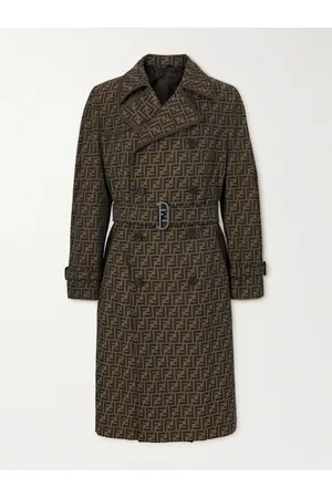 Fendi Belted Leather-Trimmed Logo-Jacquard Canvas Trench Coat