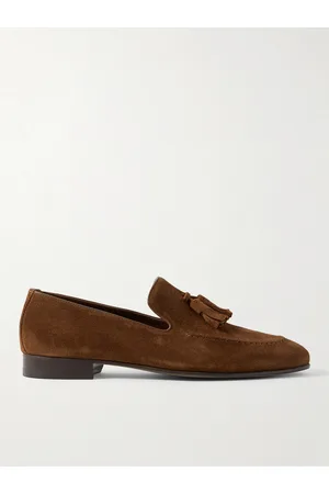Manolo Blahnik Chester Leather-Trimmed Suede Tasselled Loafers